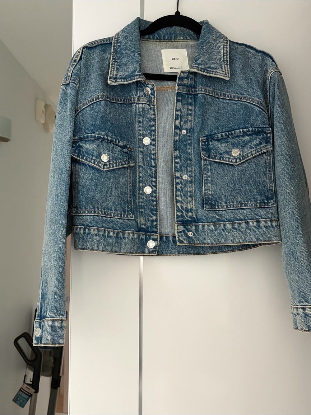 Mango Light Blue Cropped Denim Jacket